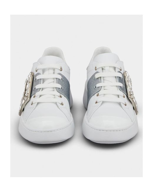 Roger Vivier White Viv' Skate Glitter Embellished Buckle Sneakers