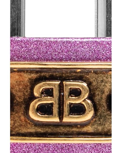Balenciaga Pink Logo Detailed Padlock Keychain
