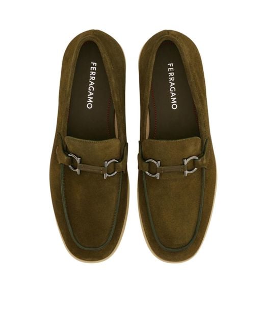 Ferragamo Green Casual Loafer With Gancini Ornament for men