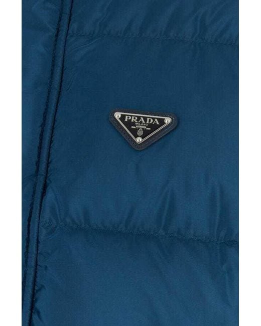 Prada Blue Logo Plaque Padded Jacket for men