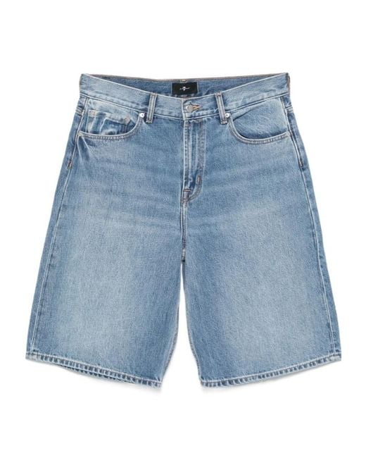 7 For All Mankind Blue Wide Leg Denim Shorts for men