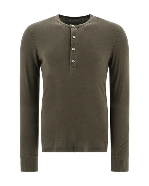 Tom Ford Green Fine-Ribbed Long-Sleeve Polo Shirt for men