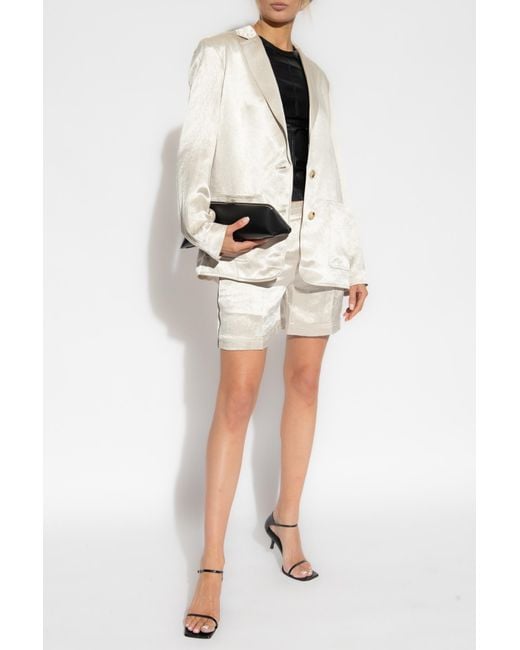 Helmut Lang White Notched-Lapels Satin-Finish Blazer