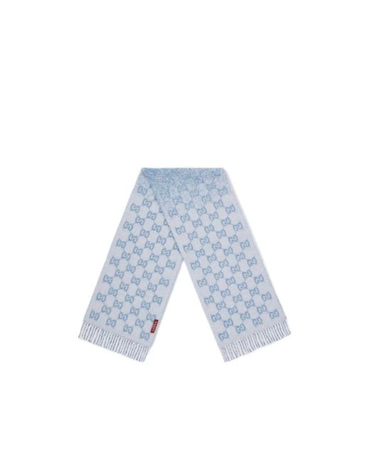 Gucci Blue Gg Alpaca Wool Blend Scarf