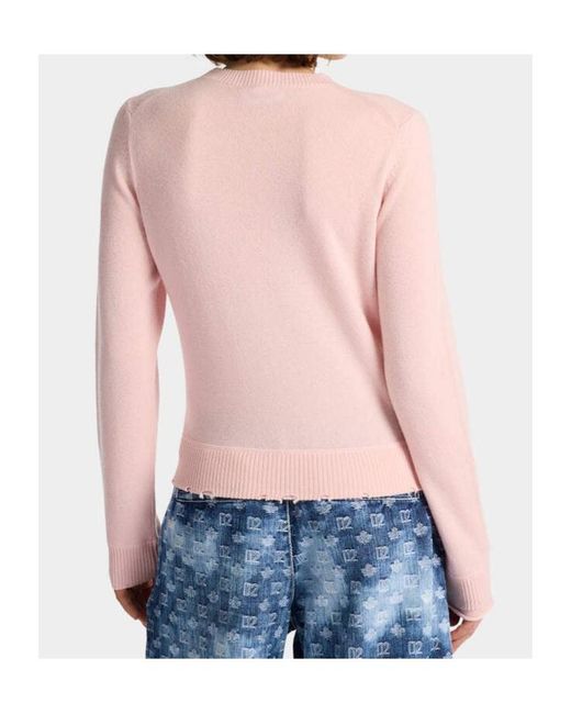 DSquared² Pink Signature Destroyed Knit Pullover