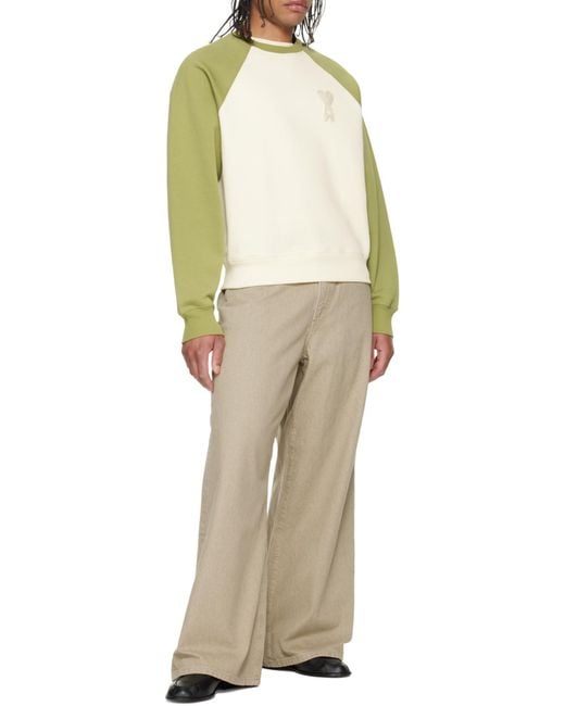 AMI Green De Coeur Crewneck Knitted Sweatshirt for men