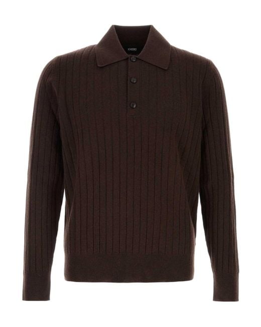 Amiri Brown Soft Ribbed Knit Polo Shirt for men