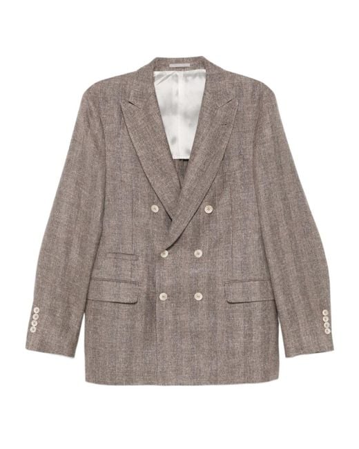 Brunello Cucinelli Brown Double-Breasted Tailored Blazer for men
