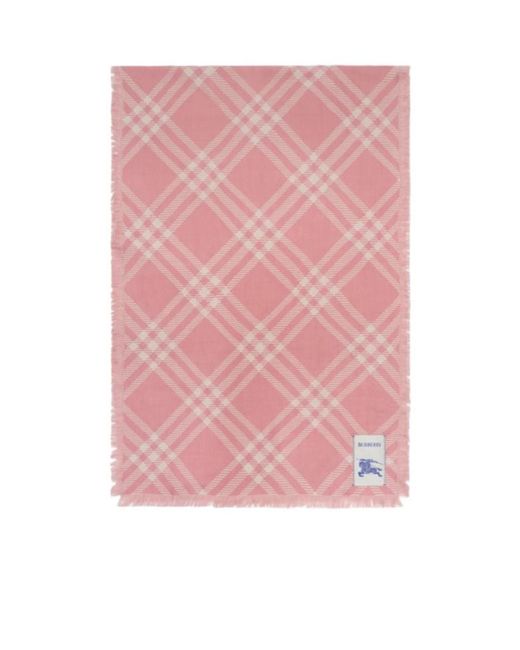 Burberry Pink Wide Check Fringed Scarf