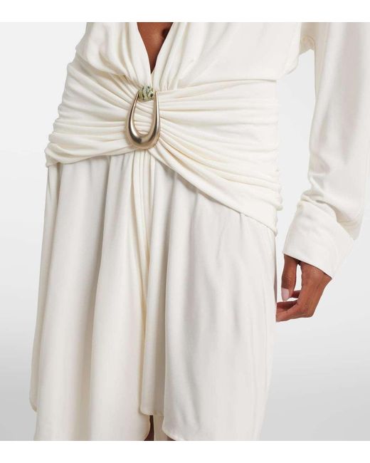 Christopher Esber White Stone Pin Draped Jersey Minidress