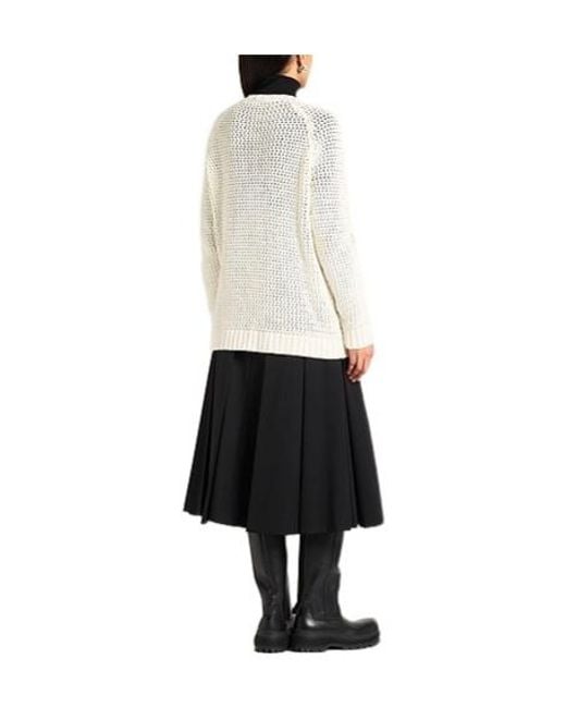 Tory Burch Natural Two-Tone Thick Knit Long Sleeve Top