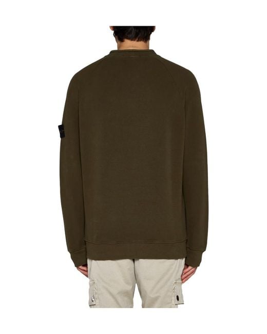 Stone Island Green Logo Patch Crewneck Sweatshirt for men