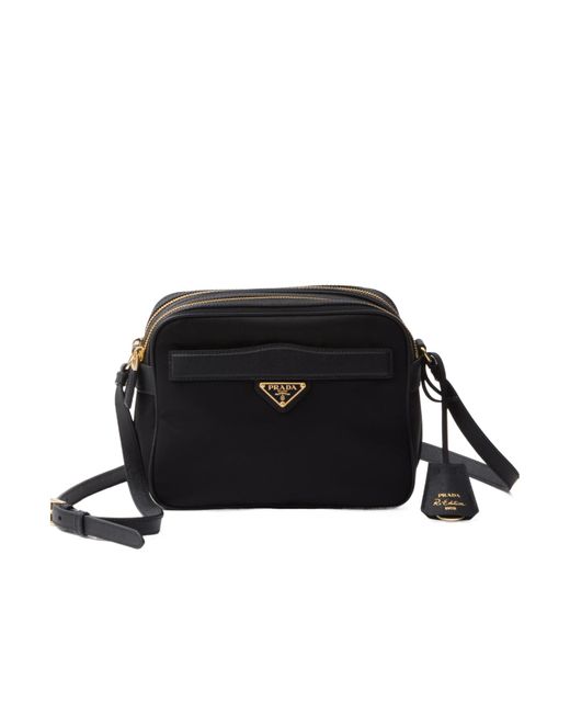 Prada Black Re-Edition 1978 Re-Nylon And Saffiano Leather Mini Shoulder Bag