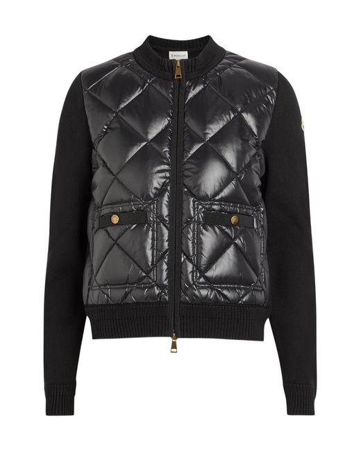 Moncler Black Quilted Cotton And Nylon Cardigan