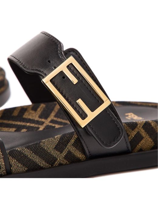 Fendi Black Double-Strap Flat Sandals