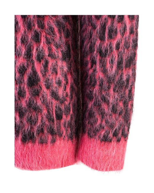Saint Laurent Red Leopard Knitted Cardigan