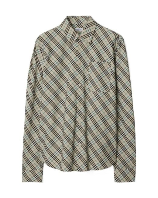 Burberry Gray Long Sleeved Check Detailed Shirt for men