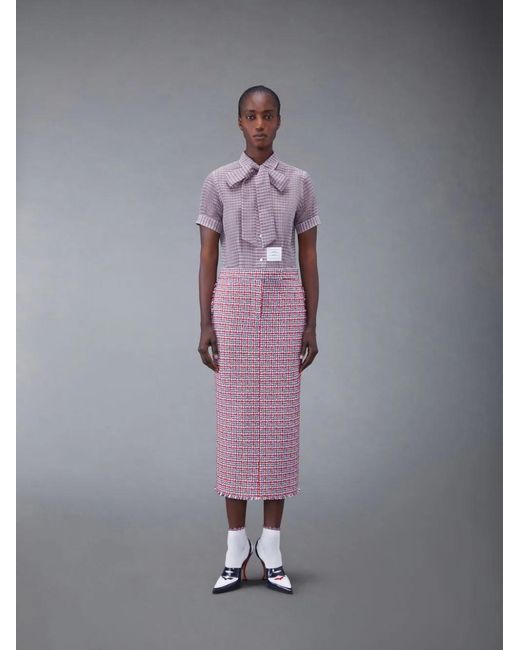 Thom Browne Red Bow Collar Checked Blouse