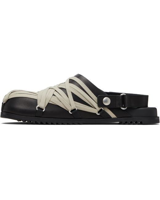 Rick Owens Black Cross-Strap Slip-On Sandals for men