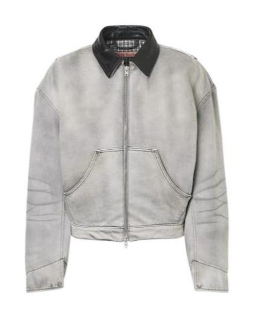 Acne Gray Leather-Trimmed Denim Jacket for men