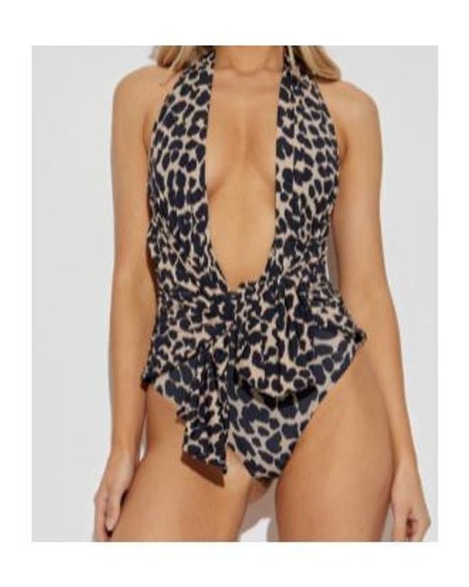 Balmain Black Leopard Printed One Piece Swimsuit