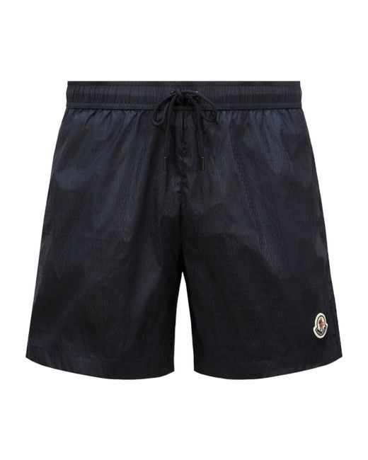 Moncler Blue Monogram Jacquard Swim Shorts for men