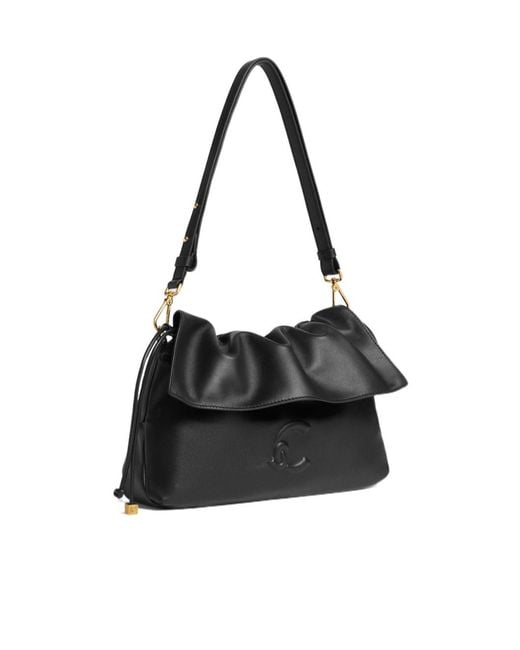 Coccinelle Black Ruffled Flap Shoulder Bag