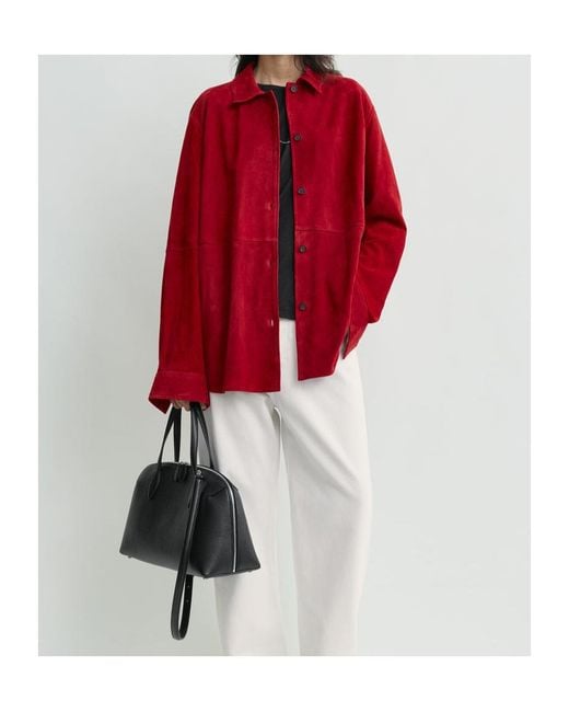 Totême  Red Buttoned Suede Overshirt