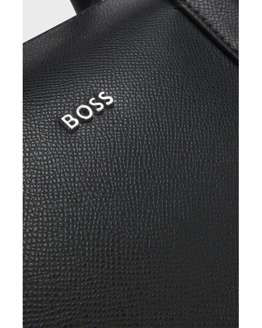 Boss Black Leather Zip Laptop Bag for men