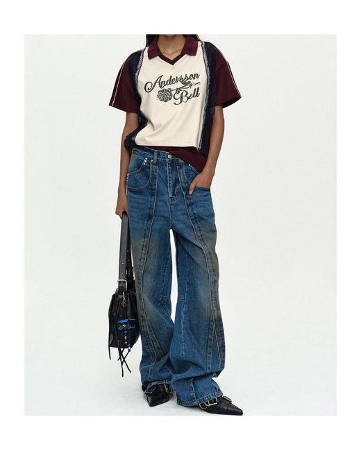 ANDERSSON BELL Blue Layered Wide-Leg Jeans for men