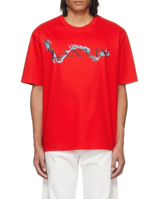 Lanvin Red Logo Printed Crewneck T-Shirt for men