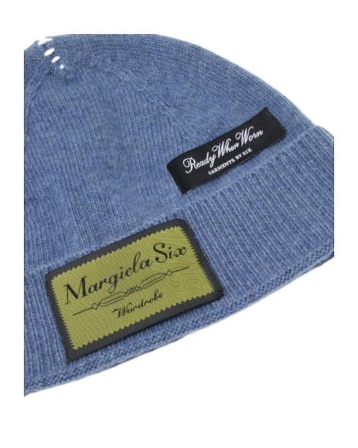 MM6 by Maison Margiela Blue Logo Patch Knitted Beanie