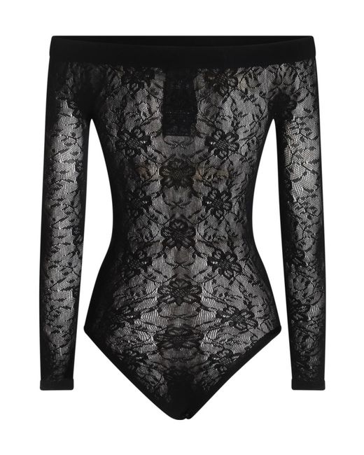 Saint Laurent Black Lace Detailed Off-Shoulder Top