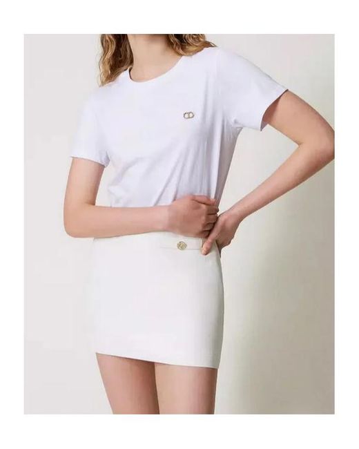 Twinset White Linen-Blend Skirt