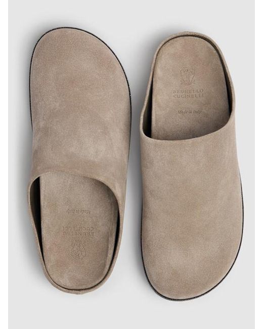 Brunello Cucinelli Brown Round-Toe Mules for men