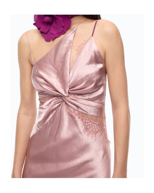 Pinko Pink Lace-Trim Twisted-Detail Midi Dress
