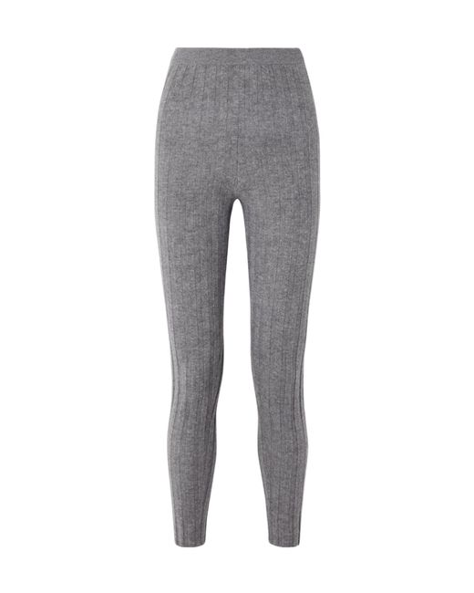 The Elder Statesman Gray Ribbed Cashmere Leggings