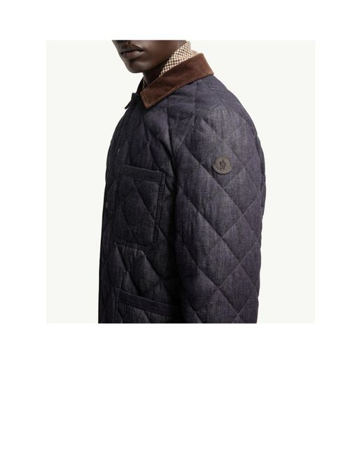 Moncler Blue Kryen Diamond Quilted Denim Down Shirt Jacket for men