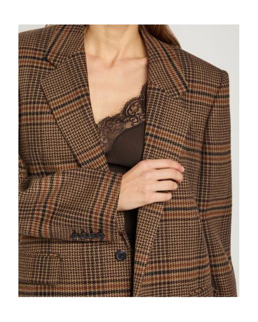 Saint Laurent Brown Houndstooth Wool Blazer