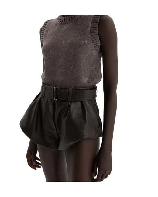 Magda Butrym Brown Flared Leather Shorts