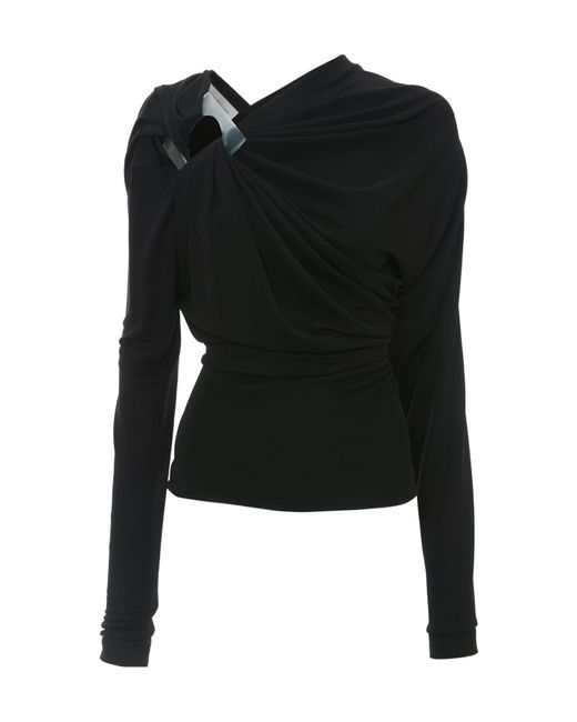 Victoria Beckham Black Draped Long-Sleeved Top
