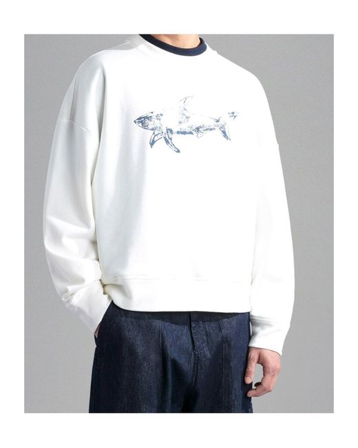 Paul & Shark White Shark-Print Cotton Sweater for men