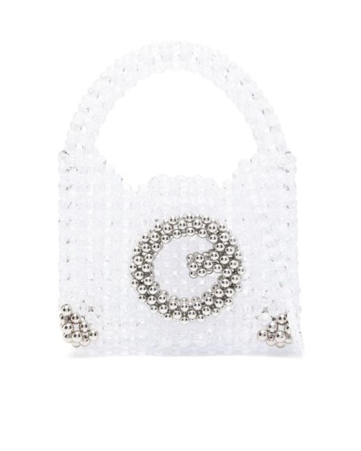 Germanier White Beaded Pearl Clutch Bag