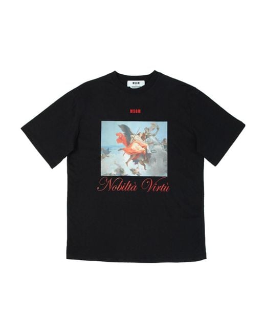MSGM Black Printed Short-Sleeved T-Shirt