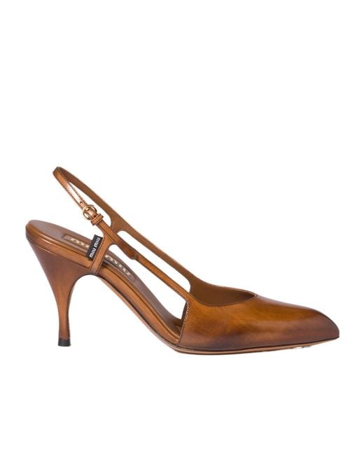 Miu Miu Brown Pointed-Toe Slingback Pumps