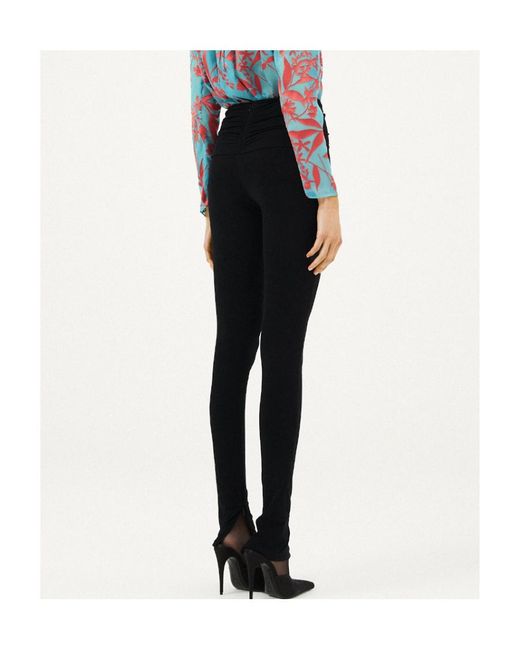 Magda Butrym Black Floral-Appliqué Ruched Leggings