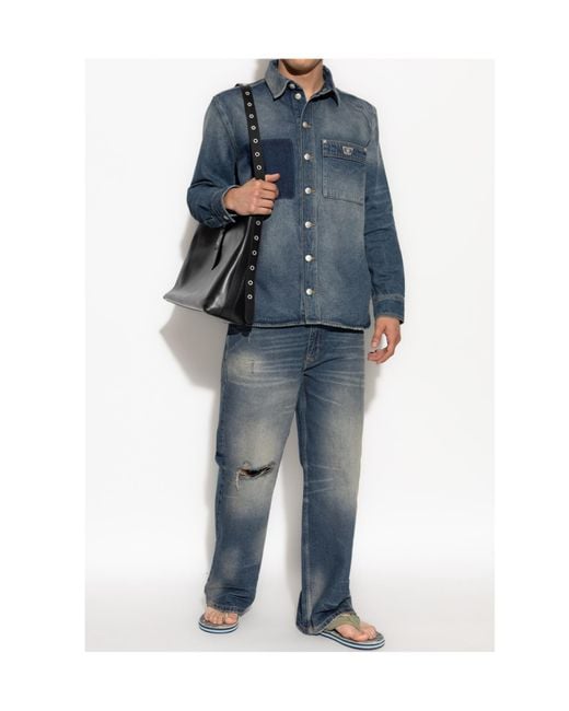 M I S B H V Blue Logo Plaque Distressed Jeans for men
