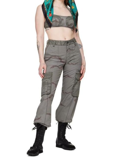 MARINE SERRE Gray Camouflage Pattern Printed Bra