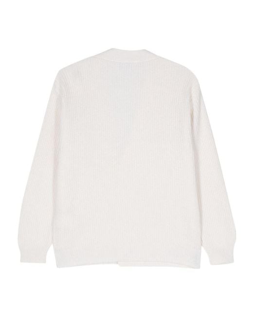 Lardini White Ribbed-Knit Cardigan for men