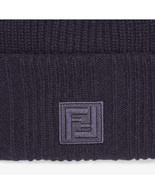 Fendi Blue Logo Patch Beanie for men